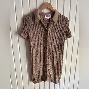 Solid & striped button down coverup/polo